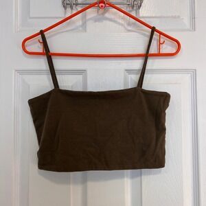 Cotton On Brown Cropped Cami Square Neck Spaghetti Strap Tank Top Large